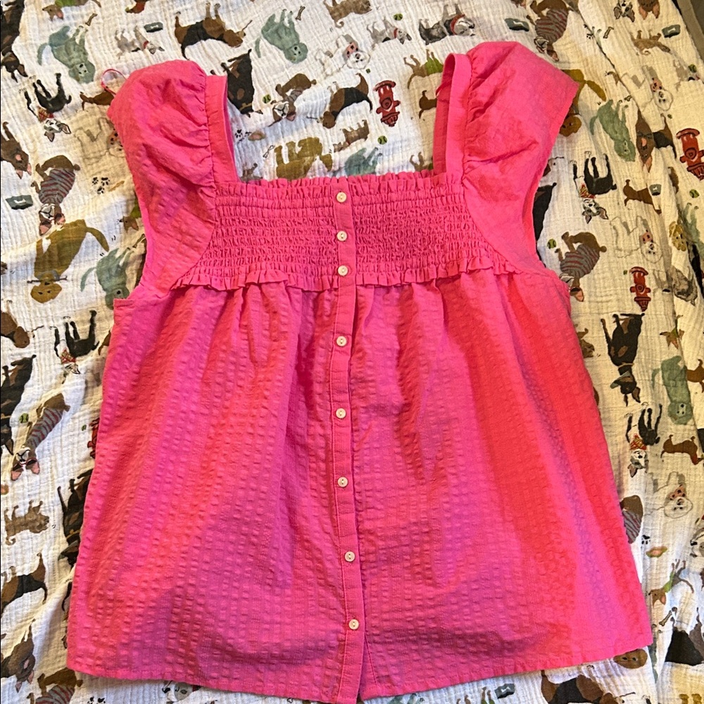 Old Navy Bright Pink Button-Down Blouse - Picture 1 of 3